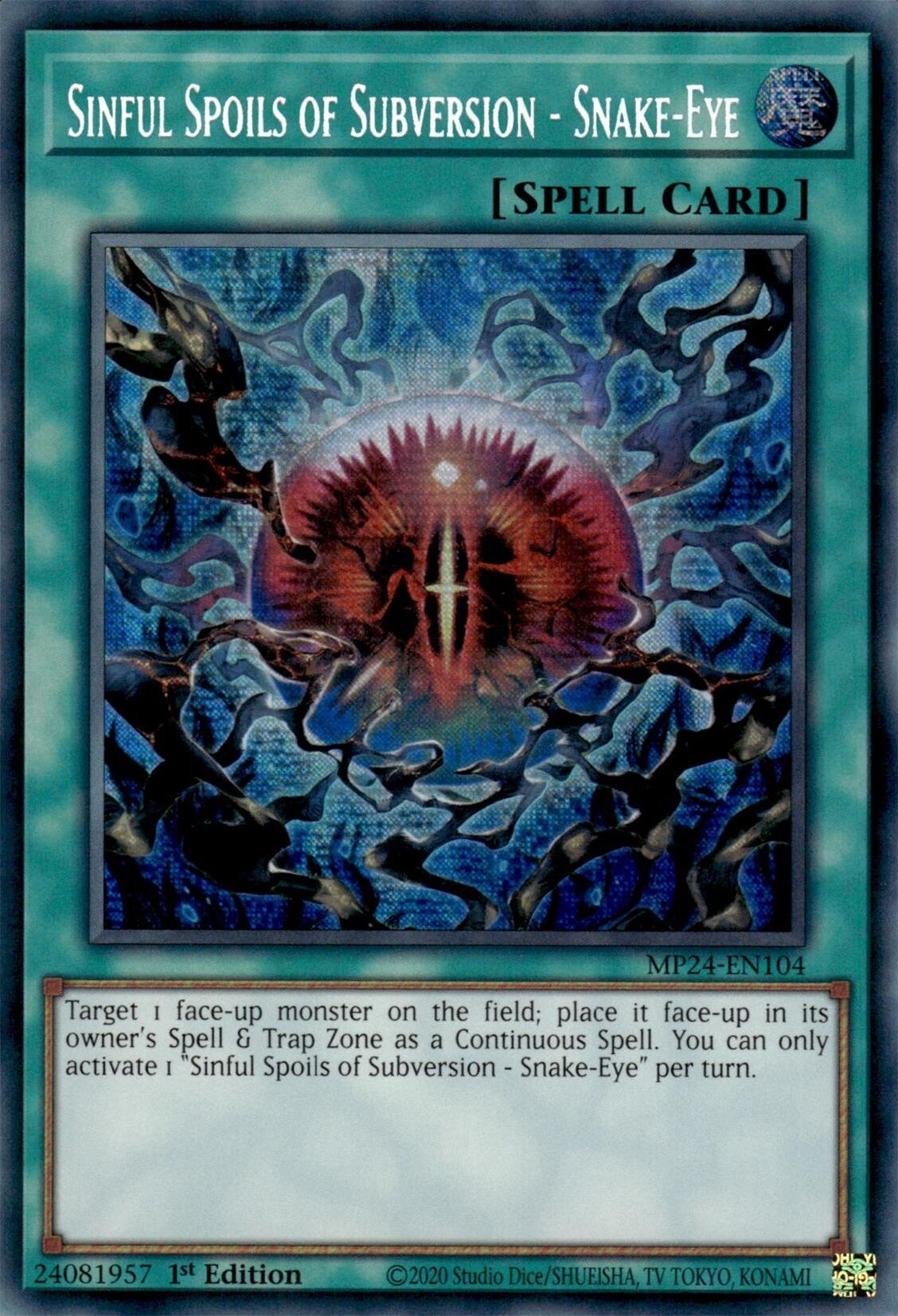 Sinful Spoils of Subversion - Snake-Eye [MP24-EN104] Prismatic Secret Rare | Tables and Towers