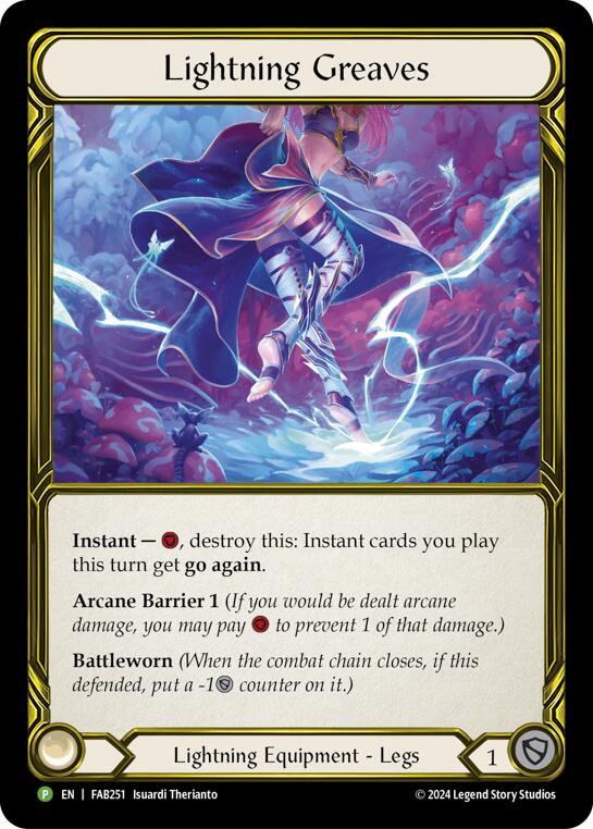 Lightning Greaves (Golden) - FAB251 [FAB251] (Promo)  Cold Foil | Tables and Towers