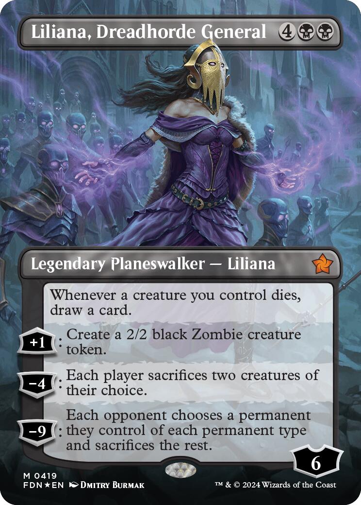 Liliana, Dreadhorde General (Borderless) (Mana Foil) [Foundations] | Tables and Towers