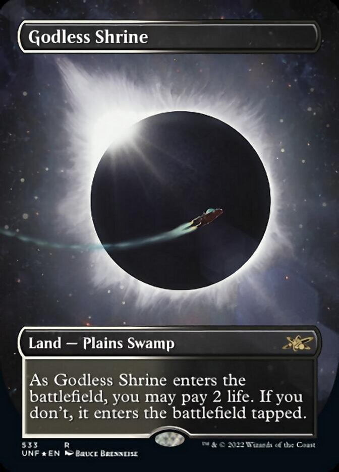 Godless Shrine (Borderless) (Galaxy Foil) [Unfinity] | Tables and Towers