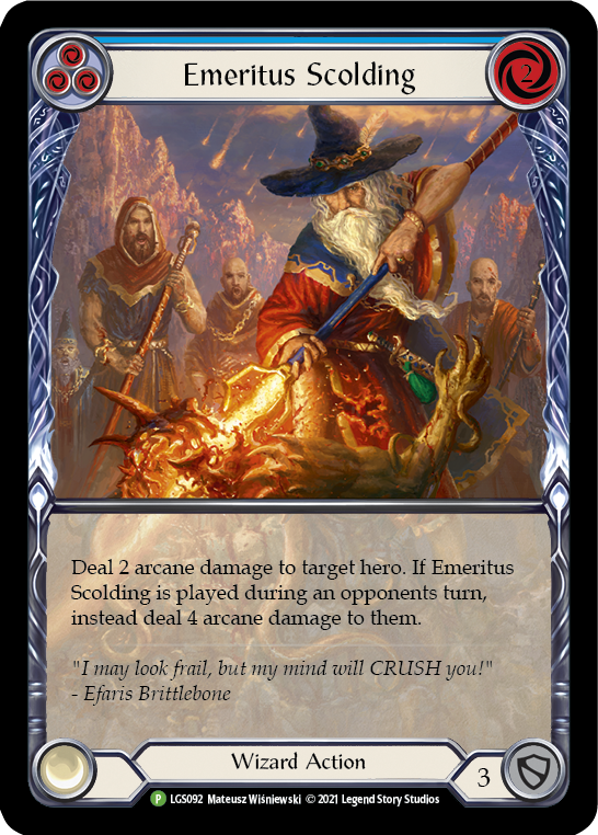 Emeritus Scolding (Blue Extended Art) [LGS092] (Promo)  Rainbow Foil | Tables and Towers