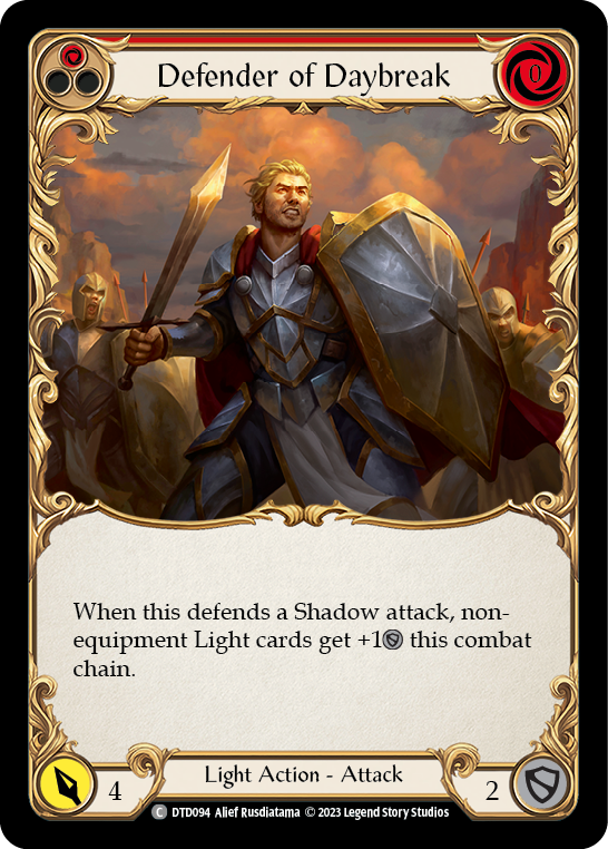 Defender of Daybreak (Red) [DTD094] (Dusk Till Dawn)  Rainbow Foil | Tables and Towers