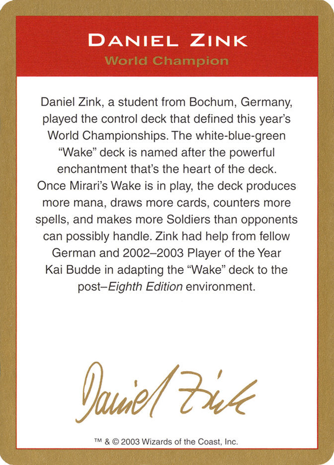 Daniel Zink Bio [World Championship Decks 2003] | Tables and Towers