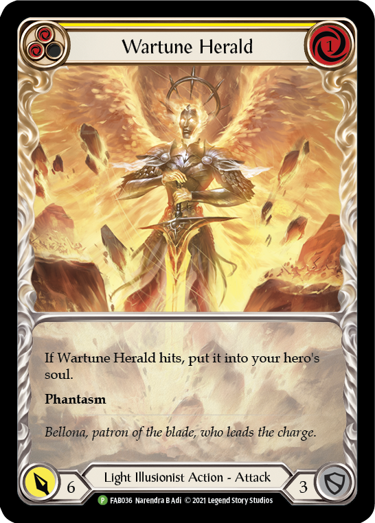 Wartune Herald (Yellow Extended Art) [FAB036] (Promo)  Rainbow Foil | Tables and Towers