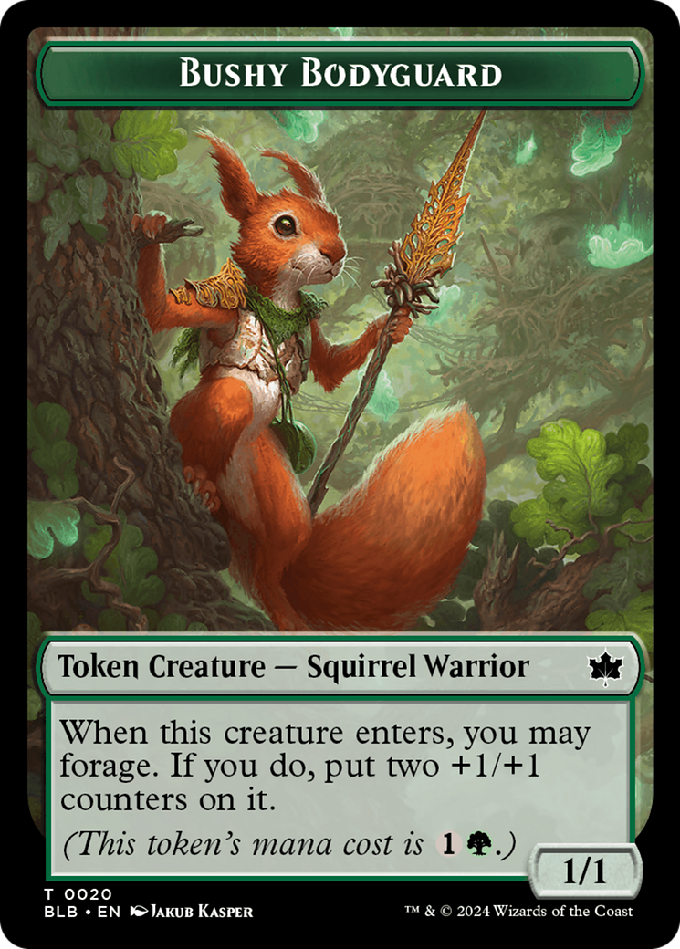 Emblem - Ral, Crackling Wit // Bushy Bodyguard Double-Sided Token [Bloomburrow Tokens] | Tables and Towers