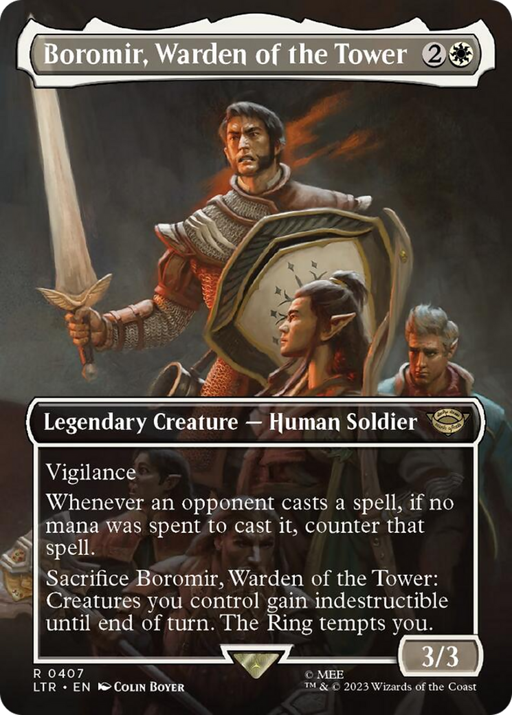 Boromir, Warden of the Tower (Borderless Alternate Art) [The Lord of the Rings: Tales of Middle-Earth] | Tables and Towers