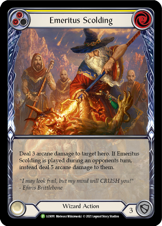 Emeritus Scolding (Yellow Extended Art) [LGS091] (Promo)  Rainbow Foil | Tables and Towers