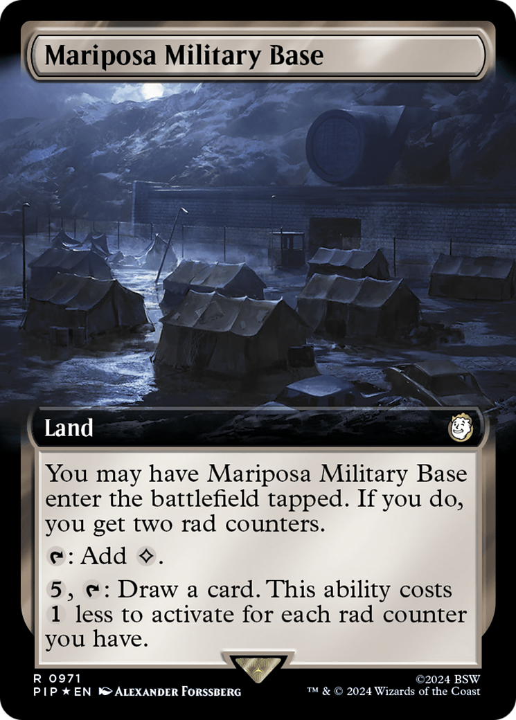 Mariposa Military Base (Extended Art) (Surge Foil) [Fallout] | Tables and Towers