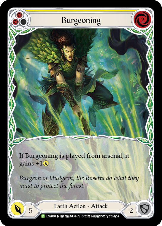 Burgeoning (Yellow) [LGS070] (Promo)  Rainbow Foil | Tables and Towers