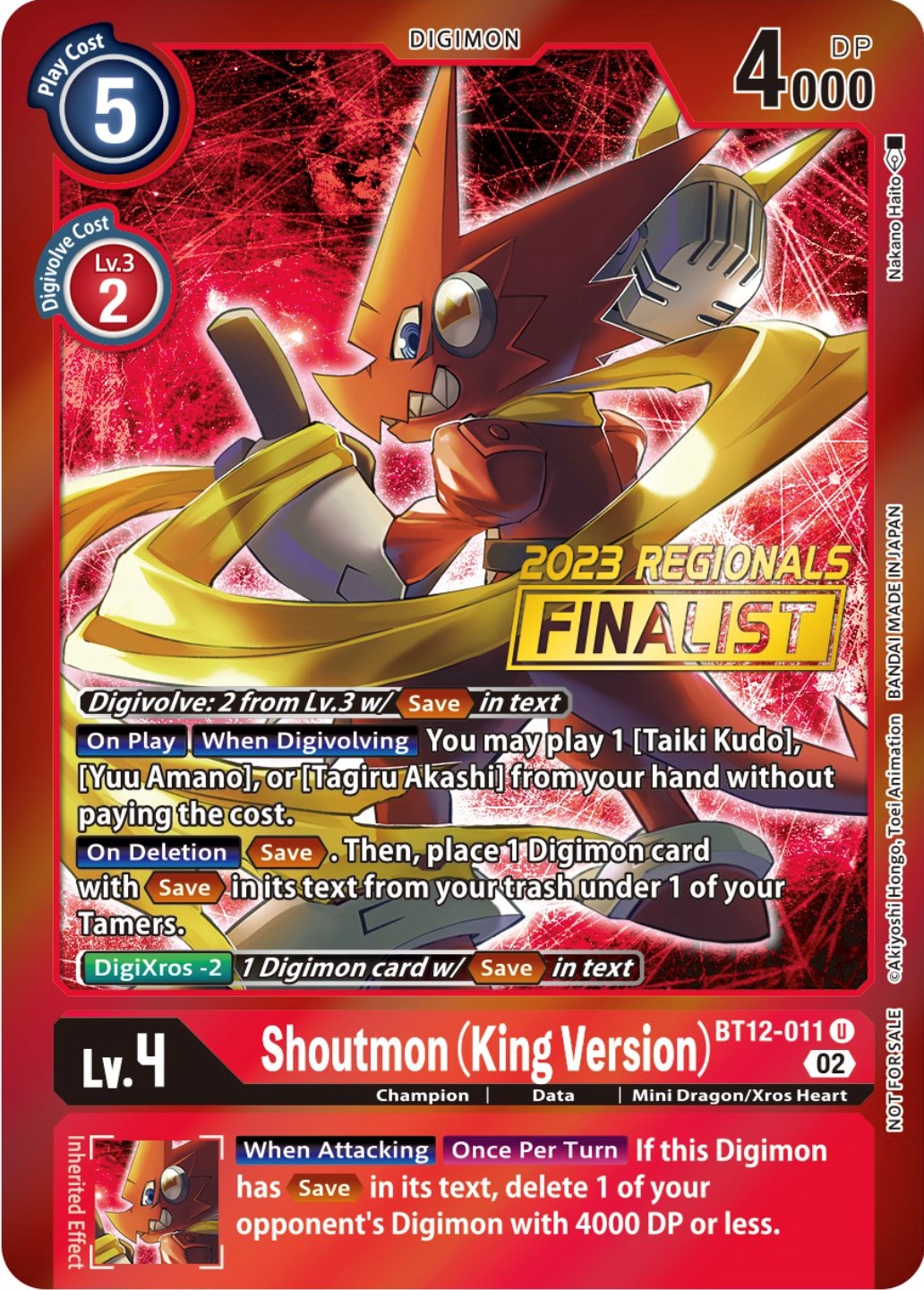 Shoutmon (King Version) [BT12-011] (2023 Regionals Finalist) [Across Time Promos] | Tables and Towers