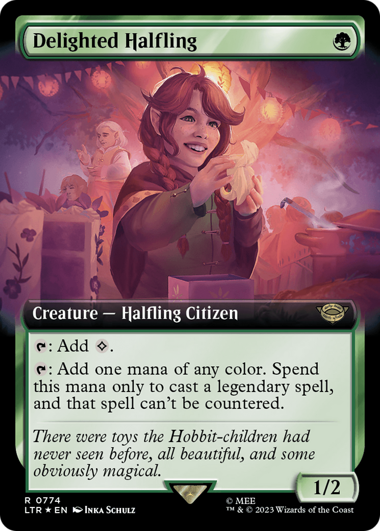 Delighted Halfling (Extended Art) (Surge Foil) [The Lord of the Rings: Tales of Middle-Earth] | Tables and Towers