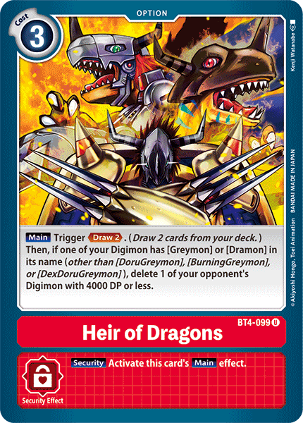 Heir of Dragons [BT4-099] [Great Legend] | Tables and Towers