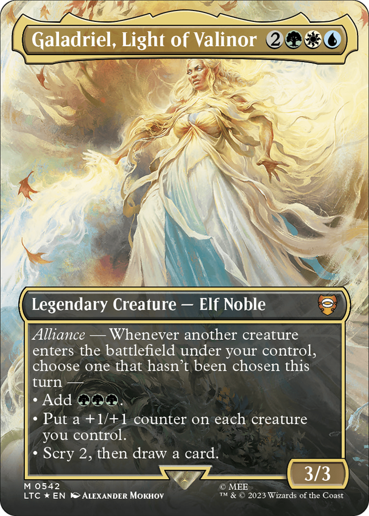 Galadriel, Light of Valinor (Borderless) (Surge Foil) [The Lord of the Rings: Tales of Middle-Earth Commander] | Tables and Towers