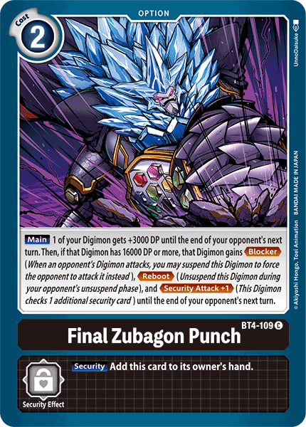 Final Zubagon Punch [BT4-109] [Great Legend] | Tables and Towers