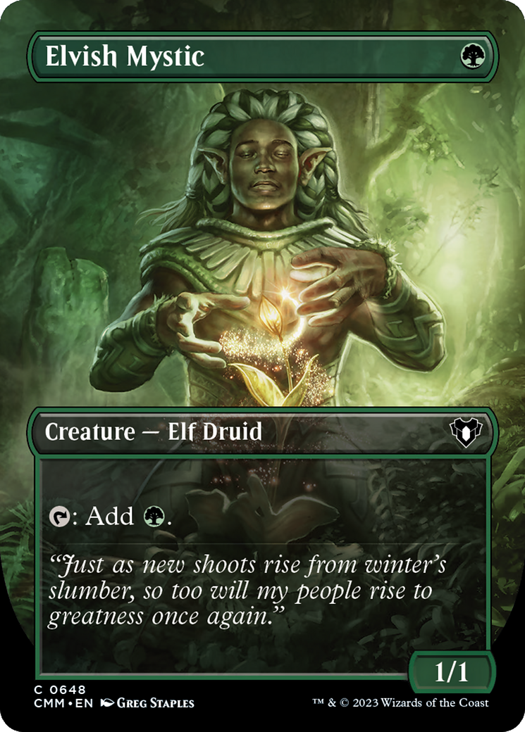 Elvish Mystic (Borderless Alternate Art) [Commander Masters] | Tables and Towers