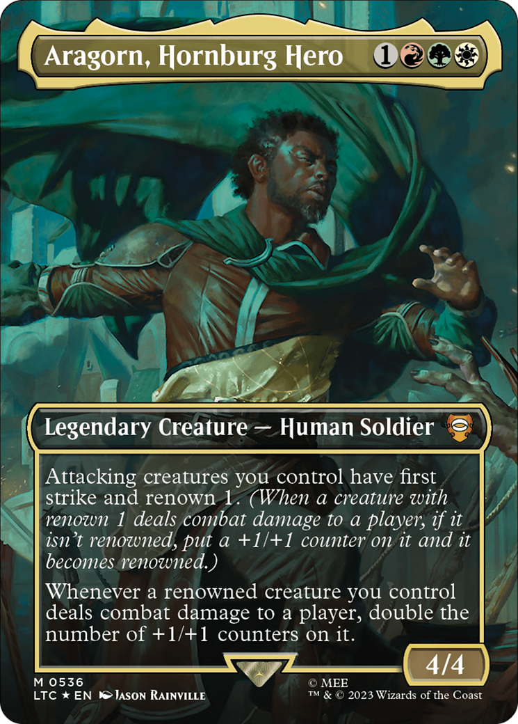 Aragorn, Hornburg Hero (Borderless) (Surge Foil) [The Lord of the Rings: Tales of Middle-Earth Commander] | Tables and Towers