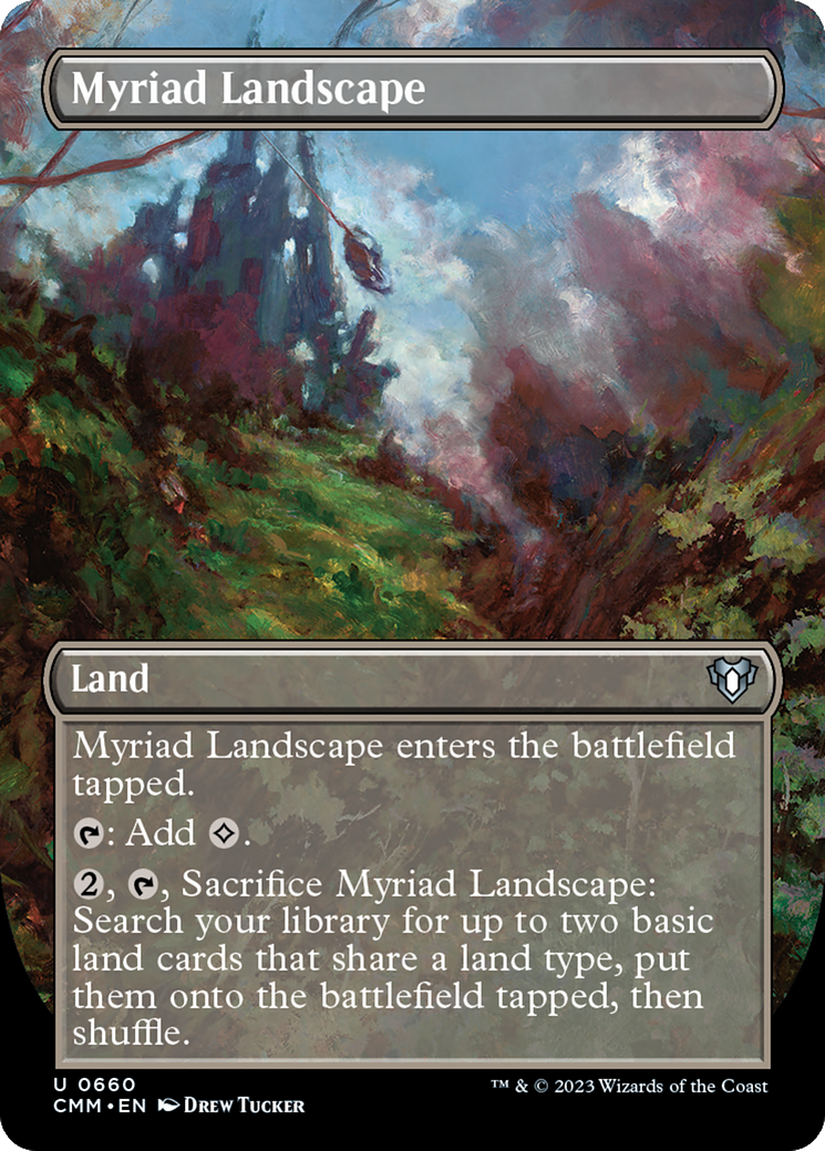 Myriad Landscape (Borderless Alternate Art) [Commander Masters] | Tables and Towers