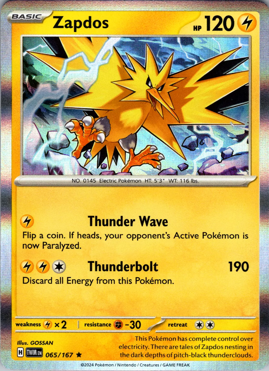 Zapdos (065/167) [Scarlet & Violet: Twilight Masquerade] | Tables and Towers