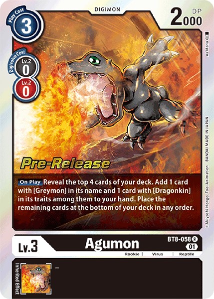 Agumon [BT8-058] [New Awakening Pre-Release Cards] | Tables and Towers