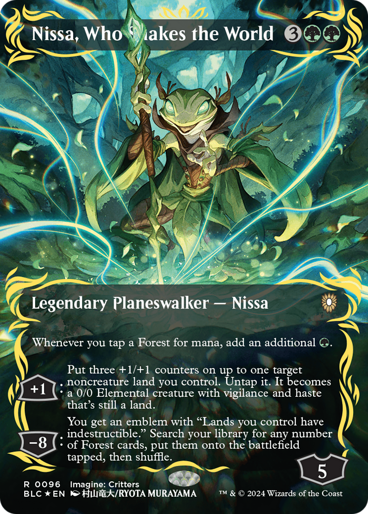 Nissa, Who Shakes the World (Borderless) (Raised Foil) [Bloomburrow Commander] | Tables and Towers