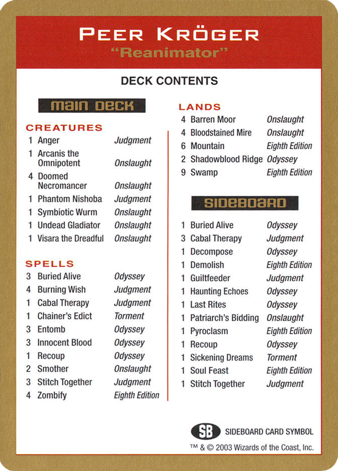 Peer Kroger Decklist [World Championship Decks 2003] | Tables and Towers