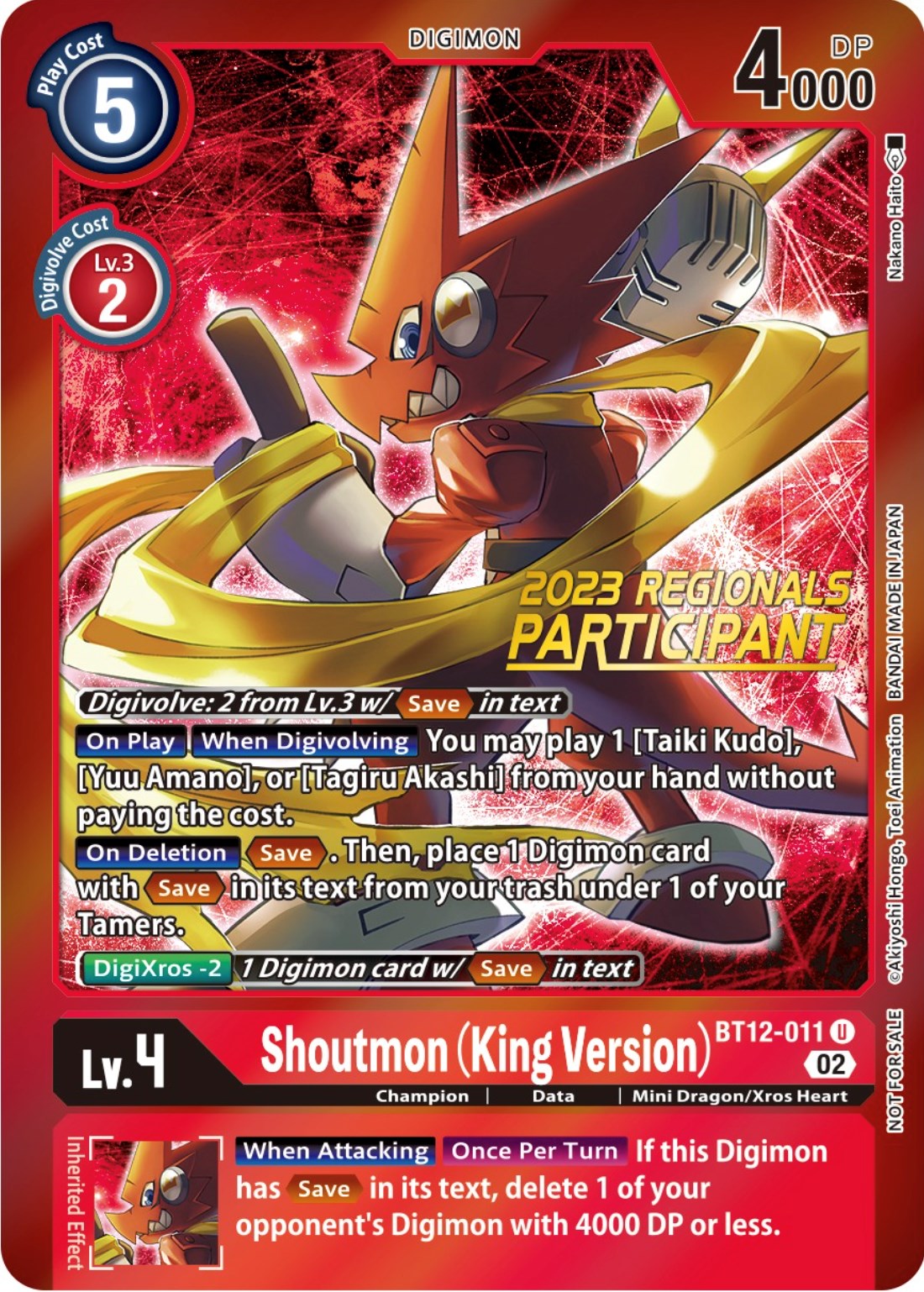 Shoutmon (King Version) [BT12-011] (2023 Regionals Participant) [Across Time Promos] | Tables and Towers