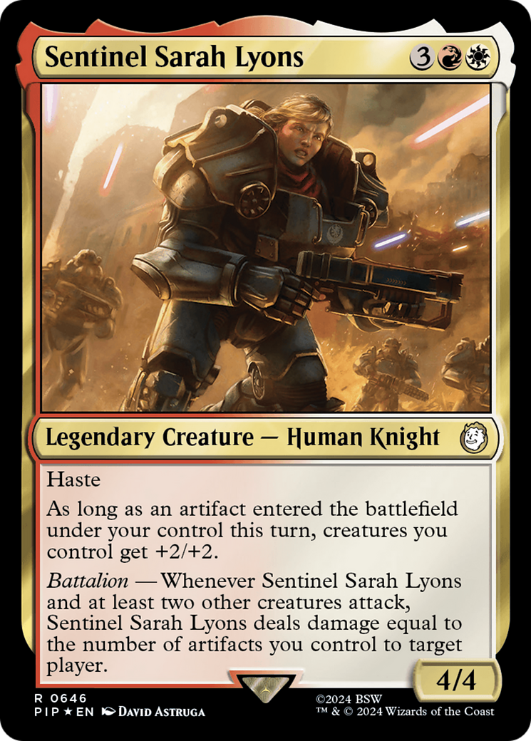 Sentinel Sarah Lyons (Surge Foil) [Fallout] | Tables and Towers