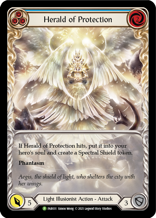 Herald of Protection (Blue Extended Art) [FAB031] (Promo)  Rainbow Foil | Tables and Towers