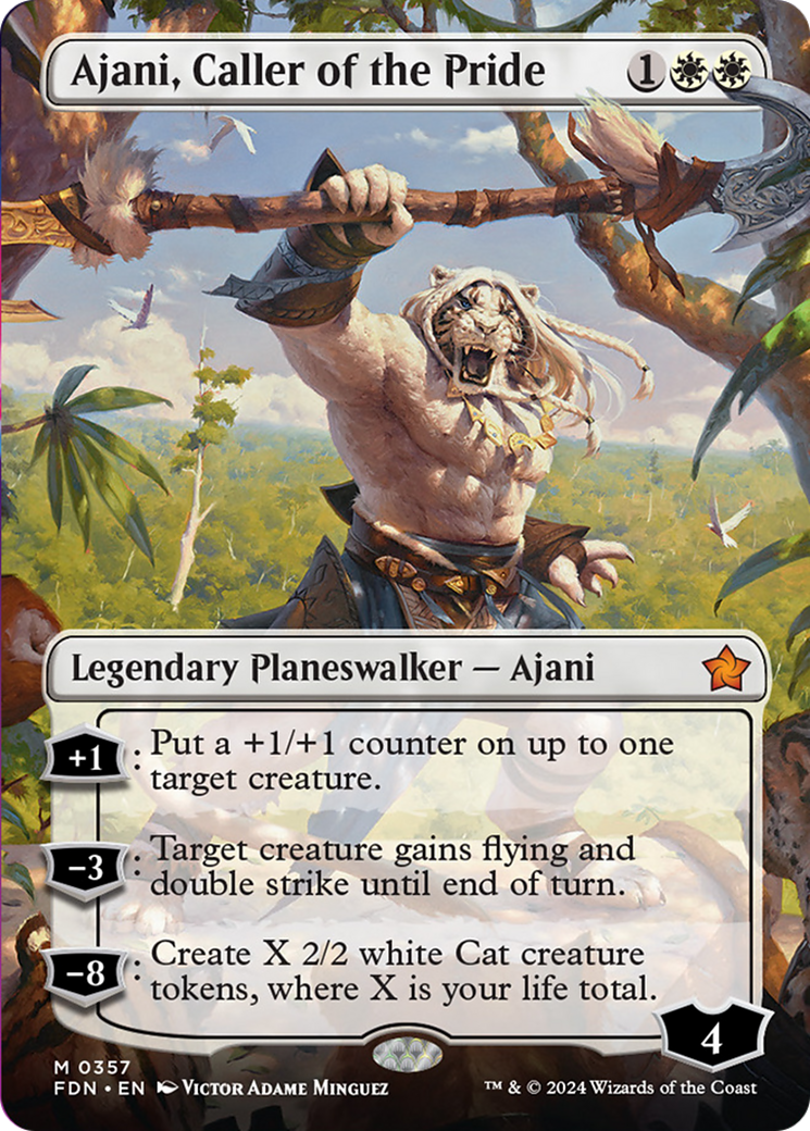 Ajani, Caller of the Pride (Borderless) [Foundations] | Tables and Towers