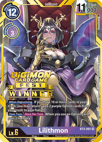 Lilithmon [BT3-091] (Digimon Card Game Fest 2022 Winner) [Release Special Booster Promos] | Tables and Towers