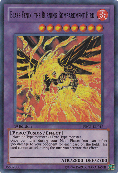 Blaze Fenix, the Burning Bombardment Bird [PRC1-EN012] Super Rare | Tables and Towers