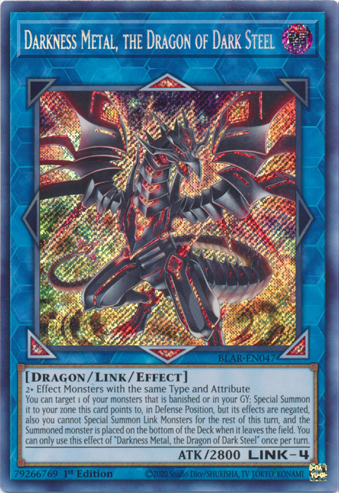 Darkness Metal, the Dragon of Dark Steel [BLAR-EN047] Secret Rare | Tables and Towers