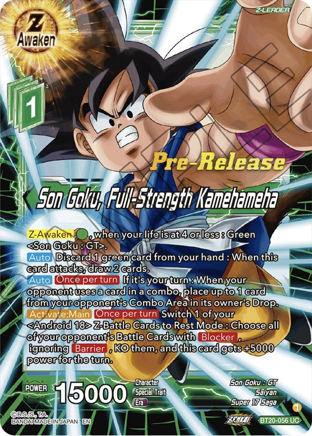 Son Goku, Full-Strength Kamehameha (BT20-056) [Power Absorbed Prerelease Promos] | Tables and Towers