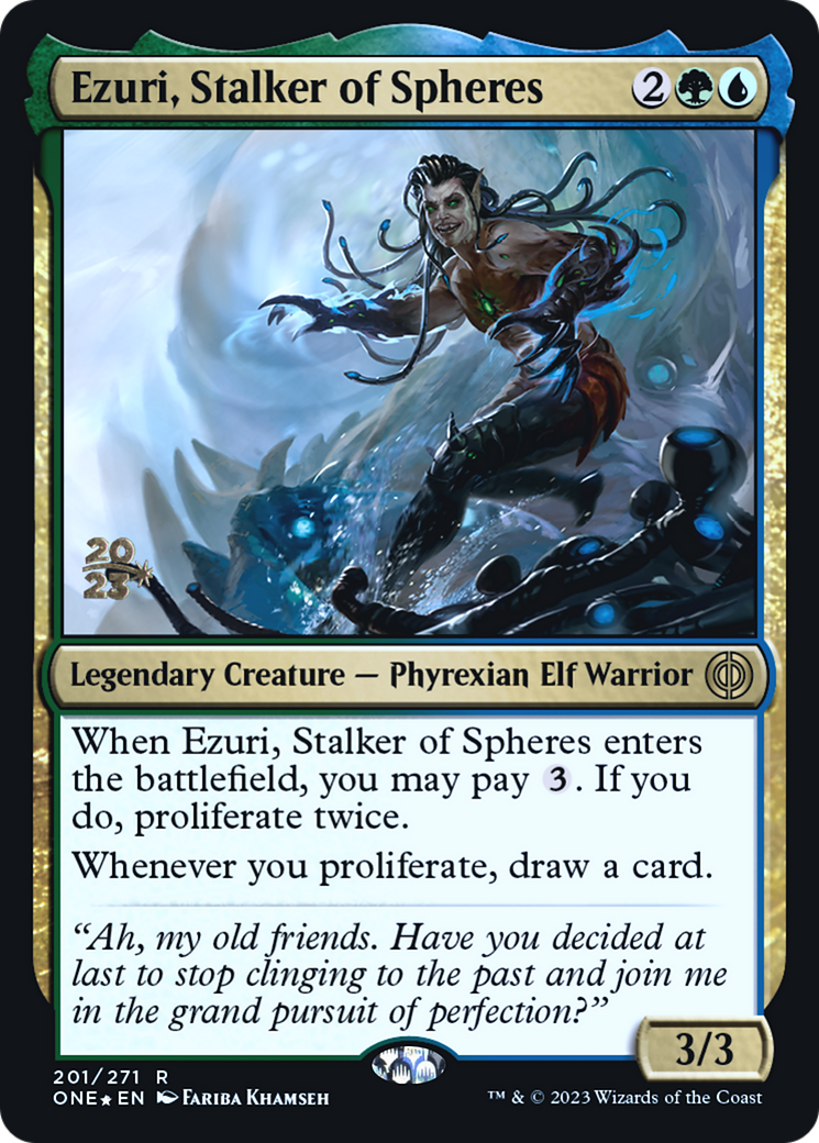 Ezuri, Stalker of Spheres [Phyrexia: All Will Be One Prerelease Promos] | Tables and Towers