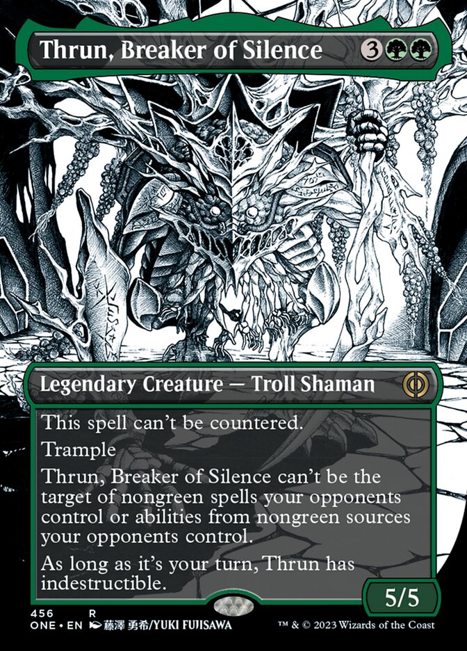 Thrun, Breaker of Silence (Borderless Manga Step-and-Compleat Foil) [Phyrexia: All Will Be One] | Tables and Towers