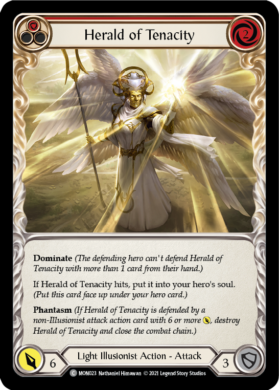 Herald of Tenacity (Red) [MON023] (Monarch)  1st Edition Normal | Tables and Towers