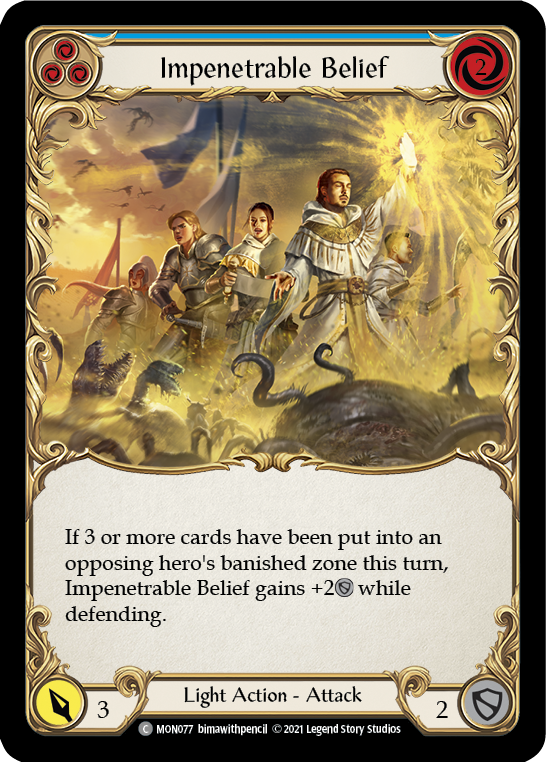 Impenetrable Belief (Blue) [MON077-RF] (Monarch)  1st Edition Rainbow Foil | Tables and Towers