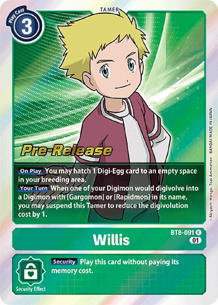 Willis [BT8-091] [New Awakening Pre-Release Cards] | Tables and Towers