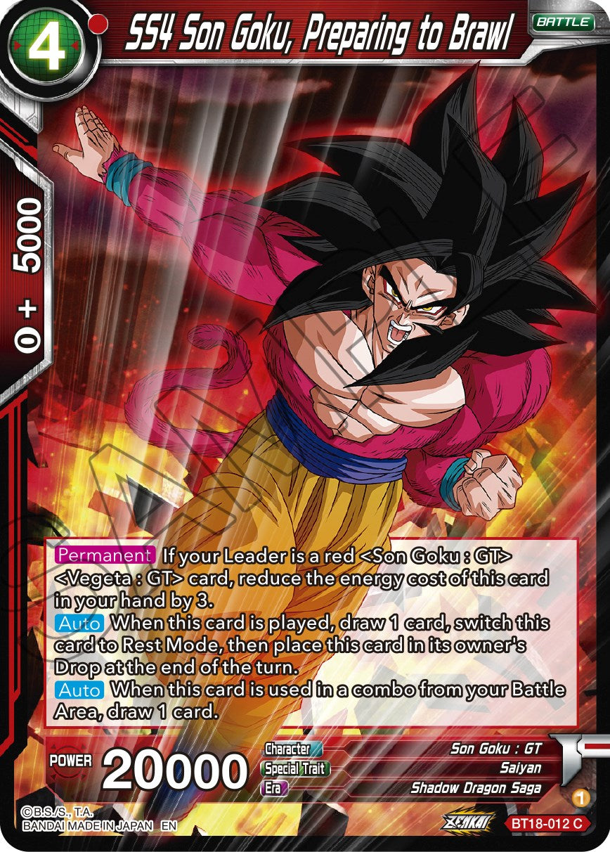 SS4 Son Goku, Preparing to Brawl (BT18-012) [Dawn of the Z-Legends] | Tables and Towers