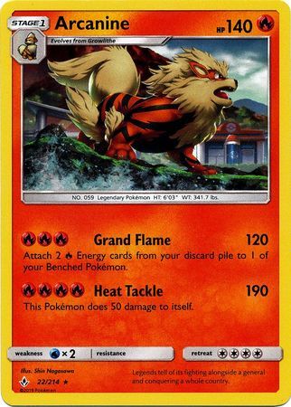 Arcanine (22/214) (Cosmos Holo) [Sun & Moon: Unbroken Bonds] | Tables and Towers