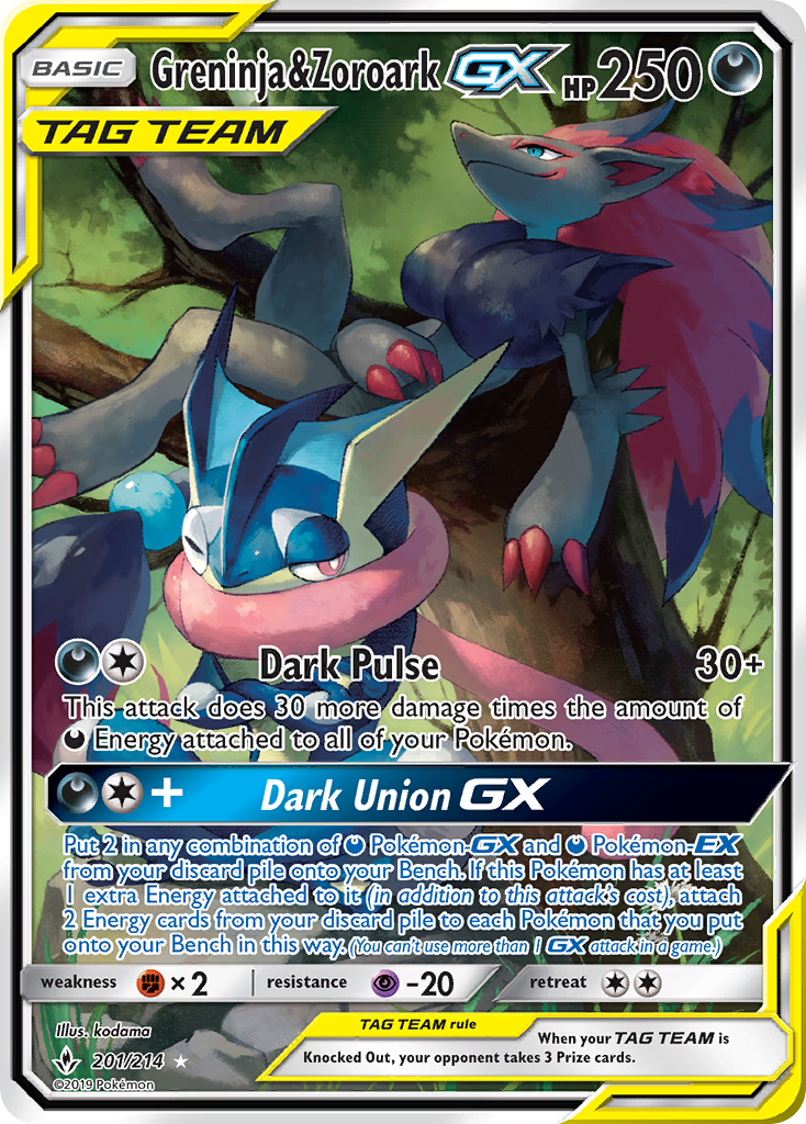 Greninja & Zoroark GX (201/214) [Sun & Moon: Unbroken Bonds] | Tables and Towers