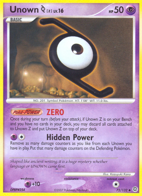 Unown Z (72/132) [Diamond & Pearl: Secret Wonders] | Tables and Towers