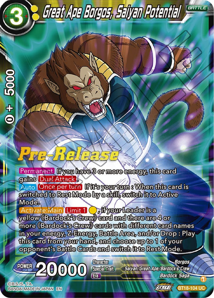 Great Ape Borgos, Saiyan Potential (BT18-104) [Dawn of the Z-Legends Prerelease Promos] | Tables and Towers