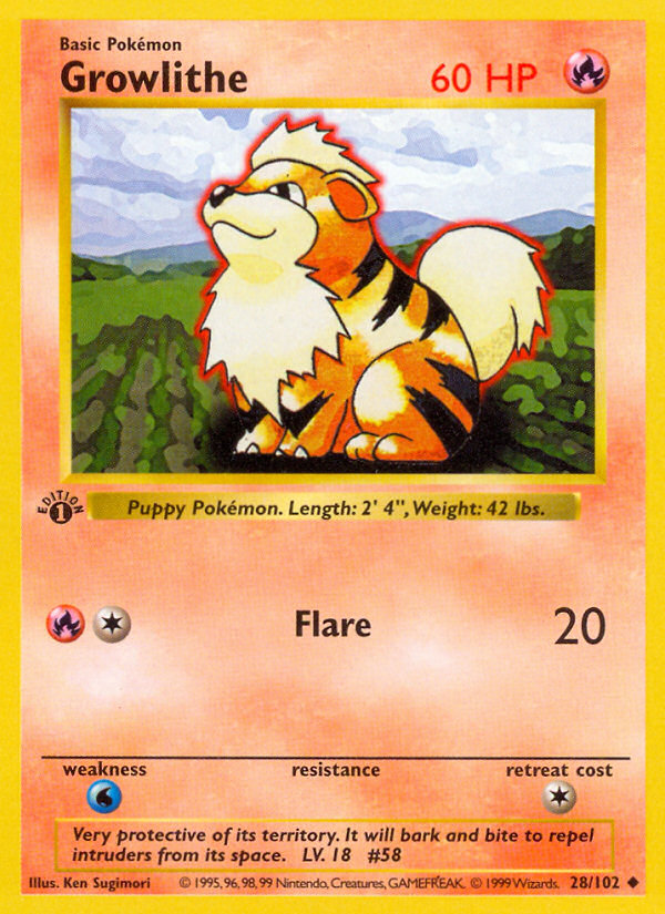 Growlithe (28/102) (Shadowless) [Base Set 1st Edition] | Tables and Towers