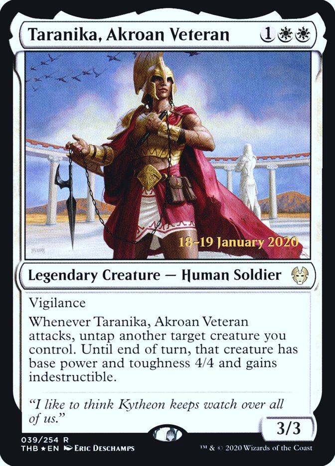 Taranika, Akroan Veteran [Theros Beyond Death Prerelease Promos] | Tables and Towers