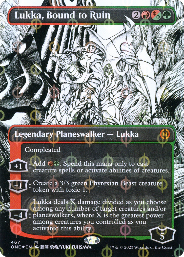 Lukka, Bound to Ruin (Borderless Manga Step-and-Compleat Foil) [Phyrexia: All Will Be One] | Tables and Towers