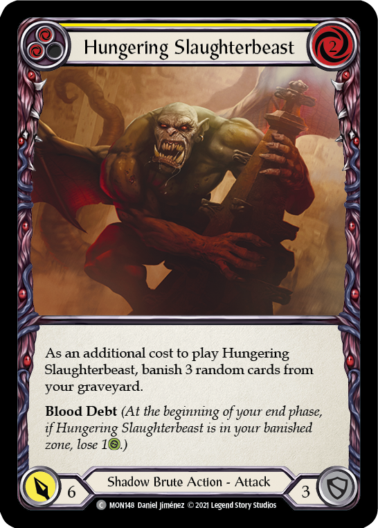 Hungering Slaughterbeast (Yellow) [MON148-RF] (Monarch)  1st Edition Rainbow Foil | Tables and Towers