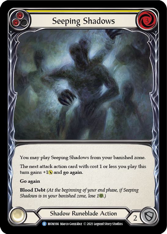 Seeping Shadows (Yellow) [MON166-RF] (Monarch)  1st Edition Rainbow Foil | Tables and Towers