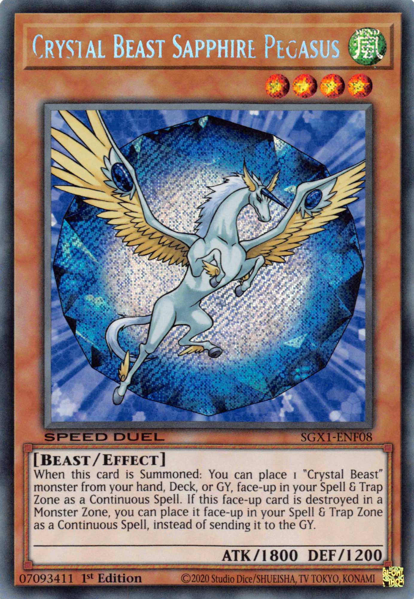 Crystal Beast Sapphire Pegasus [SGX1-ENF08] Secret Rare | Tables and Towers