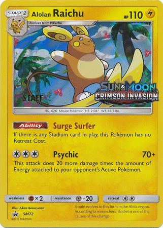 Alolan Raichu (SM72) (Staff Prerelease Promo) [Sun & Moon: Black Star Promos] | Tables and Towers